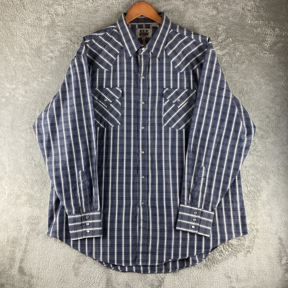 Ely Cattleman Western Shirt Mens XXL Plaid Pearl Snap Long Sleeve Rodeo Colorful